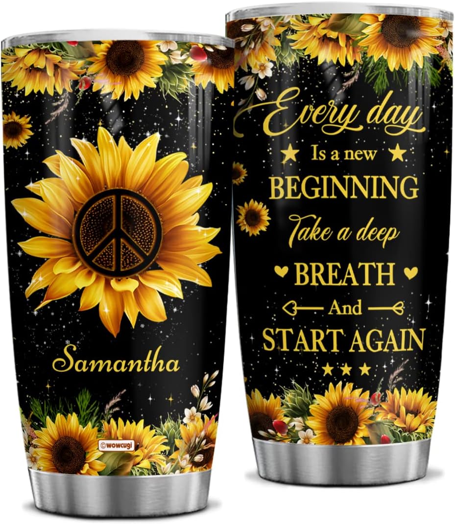 wowcugi Regalos inspiradores para mujeres, vaso personalizado para todos los días, regalos de girasol para niñas, mejores amigas, hermanas, vasos de