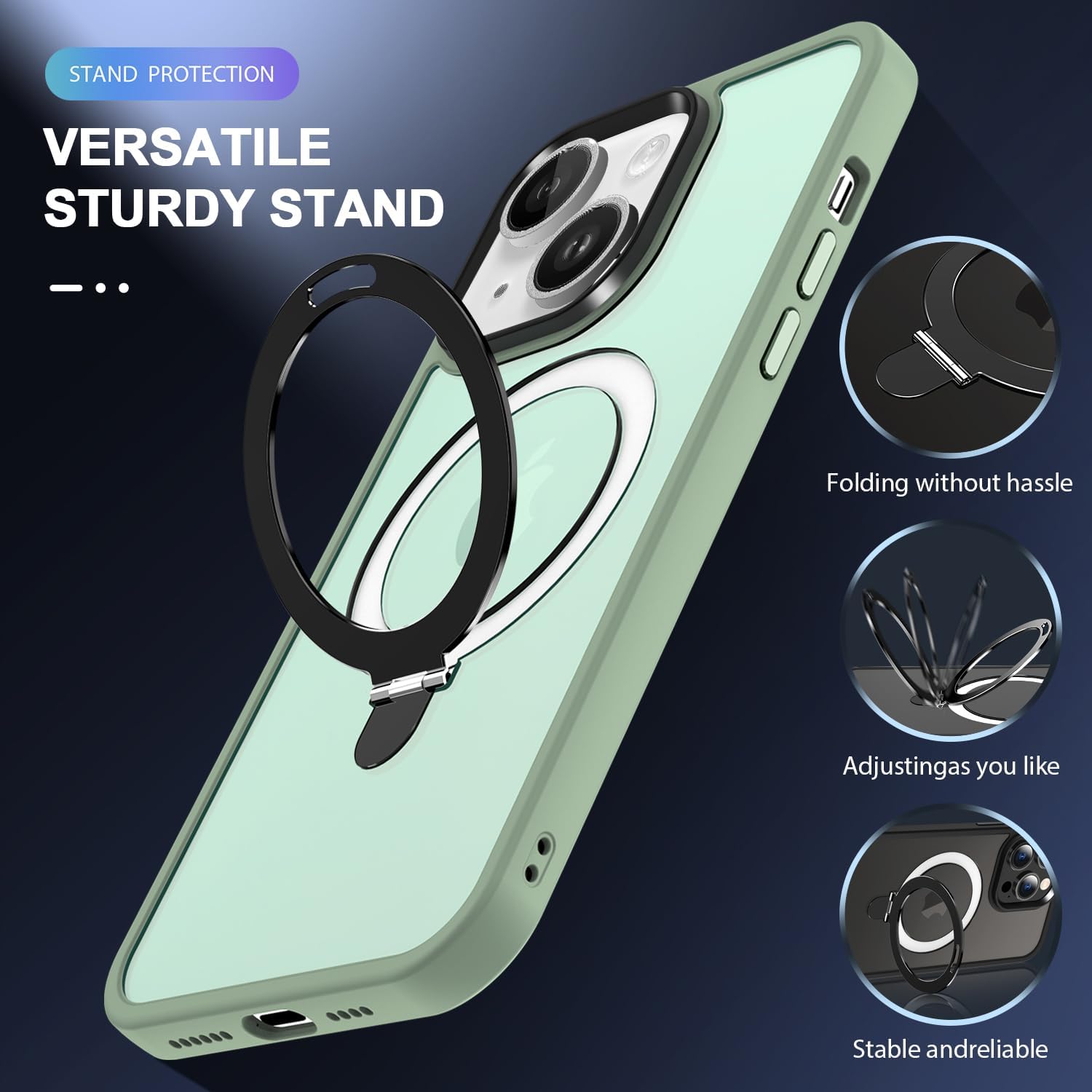 Anillo magnético diseñado para iPhone 15 Plus 2023, compatible con MagSafe con soporte y soporte de anillo, funda de grado militar a prueba de