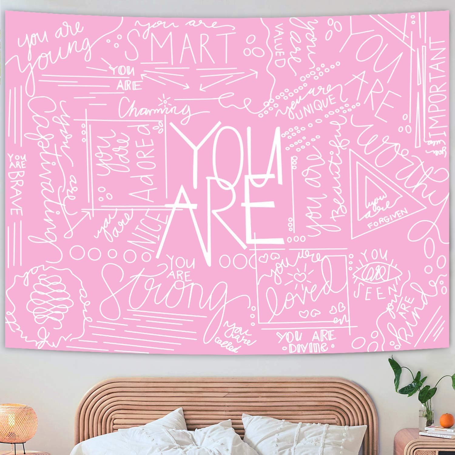 Miytal Quote You are – Tapiz de pared, arte inspirador para colgar en la pared, tapiz blanco para dormitorio de adolescentes y niñas, 59.1 x 80