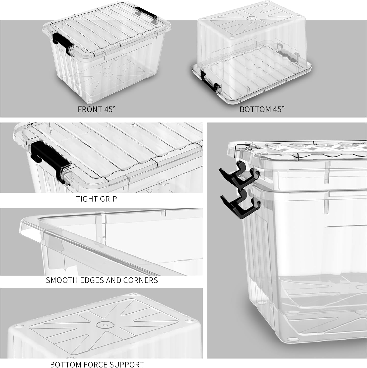 6 contenedores de almacenamiento de plástico de 18 cuartos de galón, caja de almacenamiento, paquete de 6, contenedor organizador con tapas