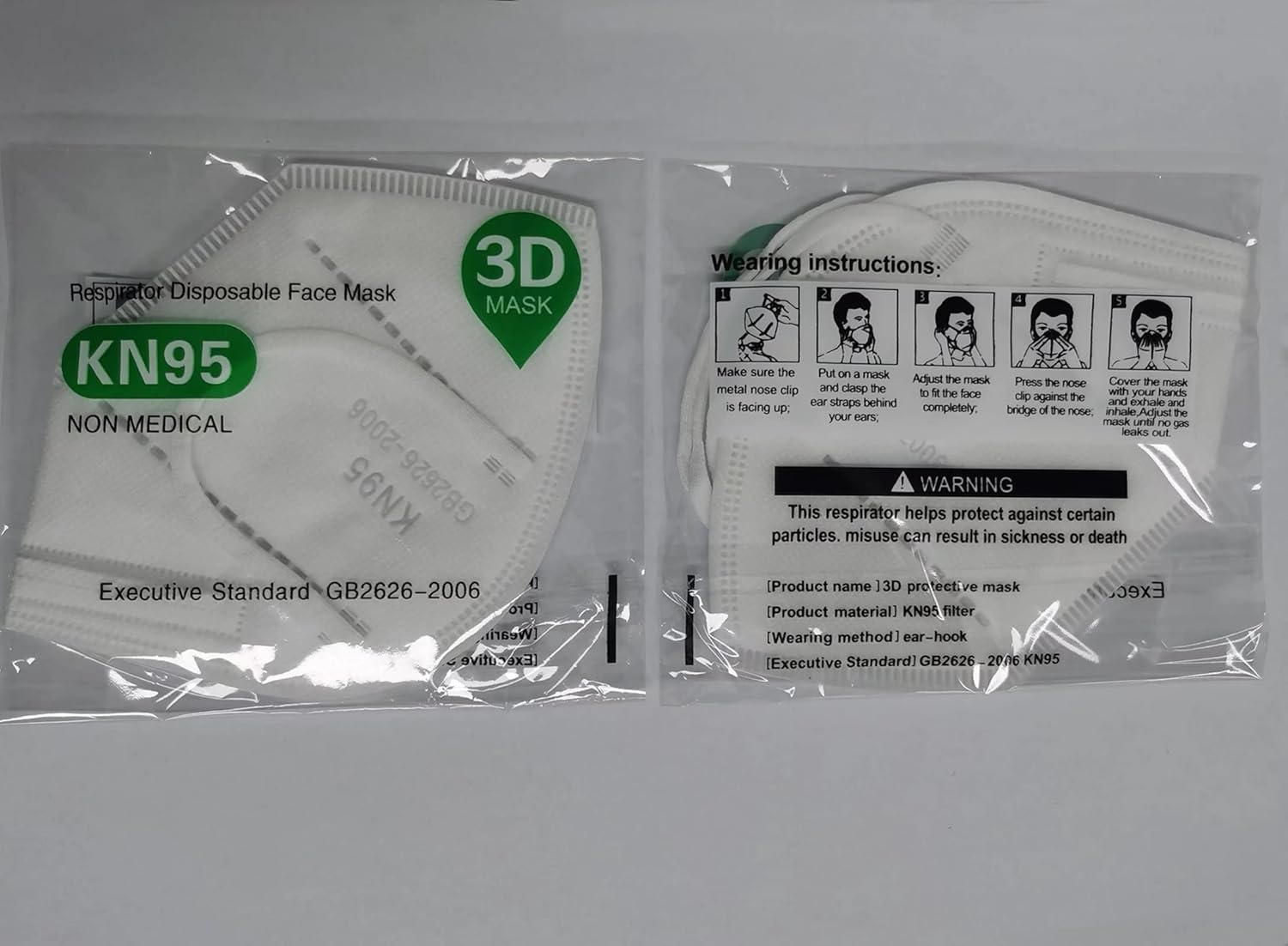 Cubrebocas KN95 desechables transpirables de 5 capas, protección contra el polvo, color gris, 20 unidades