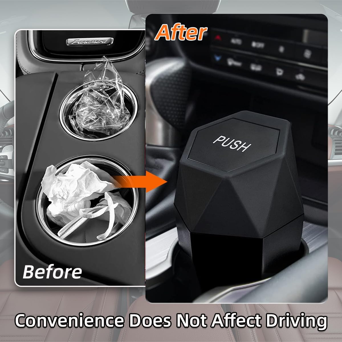 2 botes de basura para automóvil con tapa, mini cubo de basura portátil para automóvil, diseño de diamante, a prueba de fugas, accesorios para el