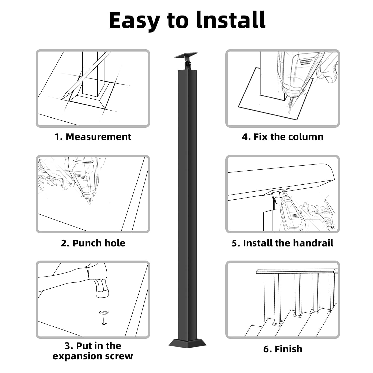 Postes cuadrados de balaustre de escalera, ejes de barandilla de metal ajustables de 270 con base de soporte plano y kits de tornillos los postes de