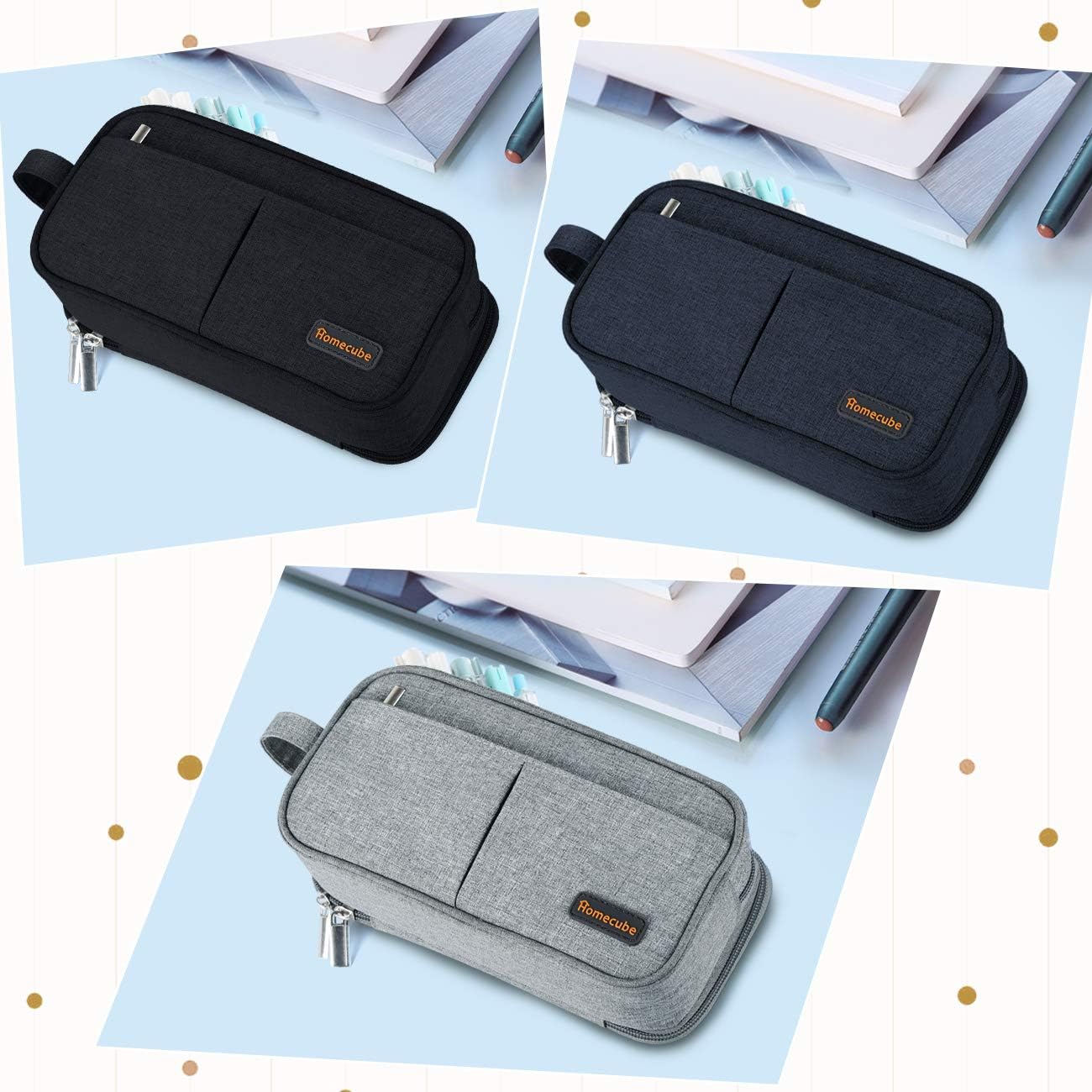 Homecube Bolsa de almacenamiento de tela Oxford, soporte para bolígrafos, bolsa de maquillaje, organizador de papelería, bolsa para lápices con
