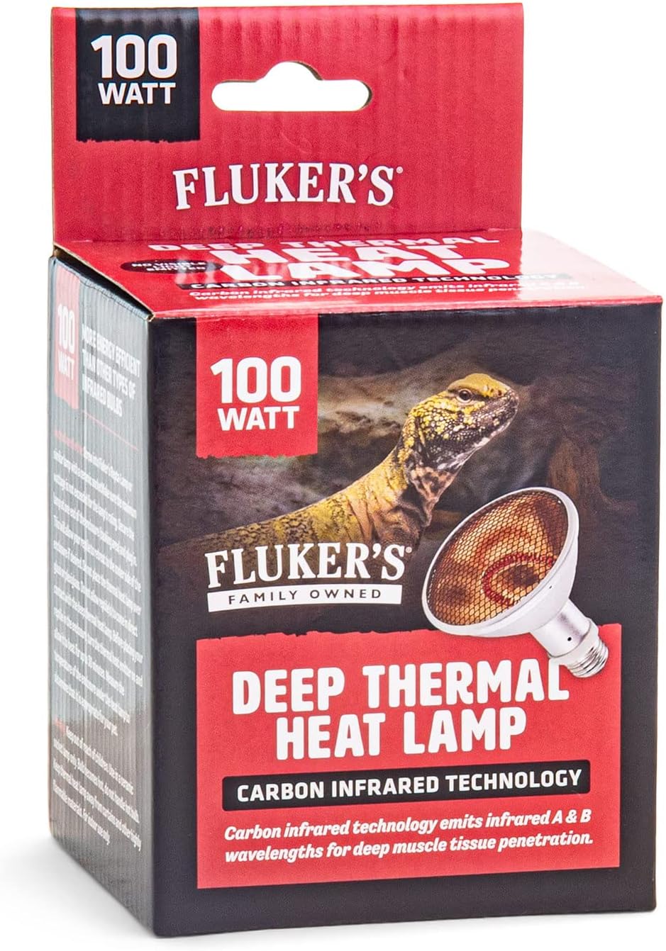 Fluker’s Lámpara de calor térmico profundo para reptiles con tecnología infrarroja de carbono – 100 vatios
