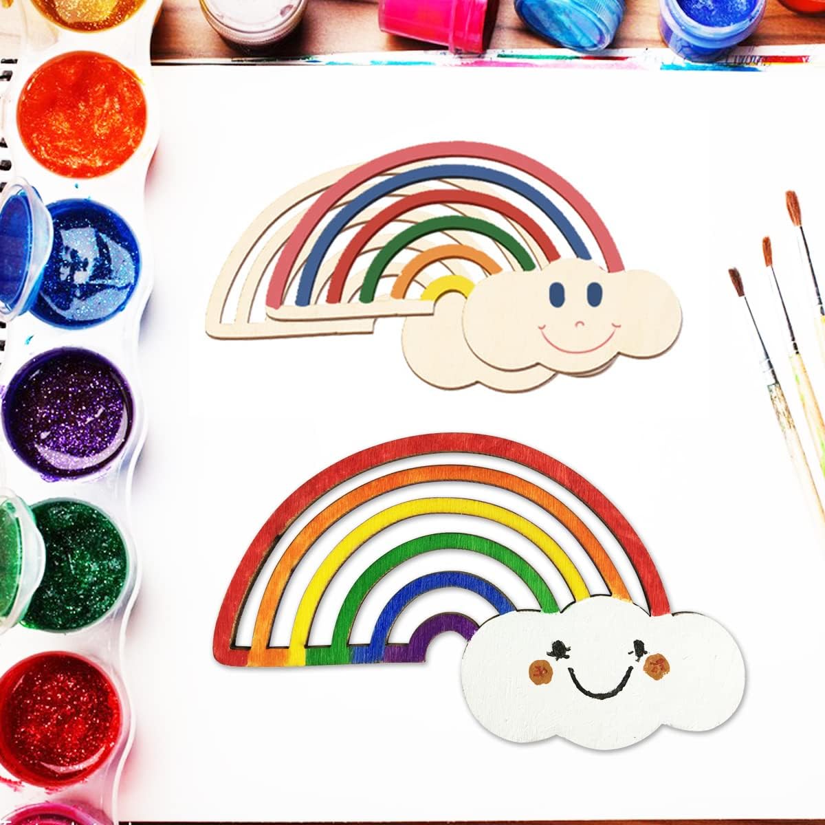 30 piezas de madera de arco iris, manualidades, recortes de madera sin terminar, discos de madera para proyectos de bricolaje para niños, decoración