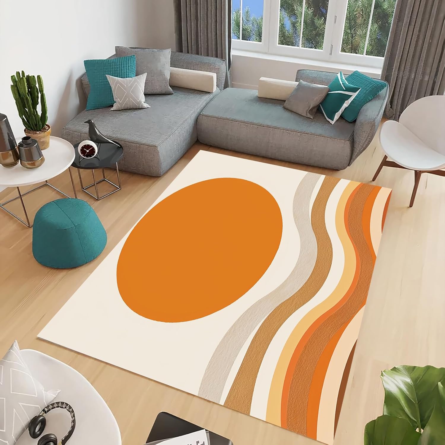 TEBUTI Alfombra antideslizante de arte abstracto de mármol para sala de estar, dormitorio, comedor y cocina