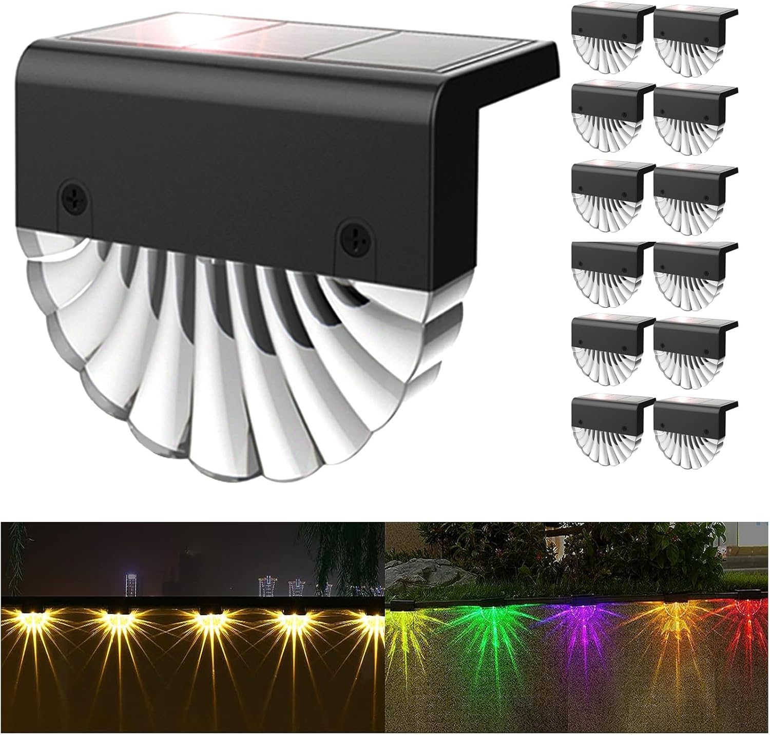 Luces solares para terraza, luces solares para valla al aire libre, impermeables, luces LED solares exteriores para patio trasero, luces solares de