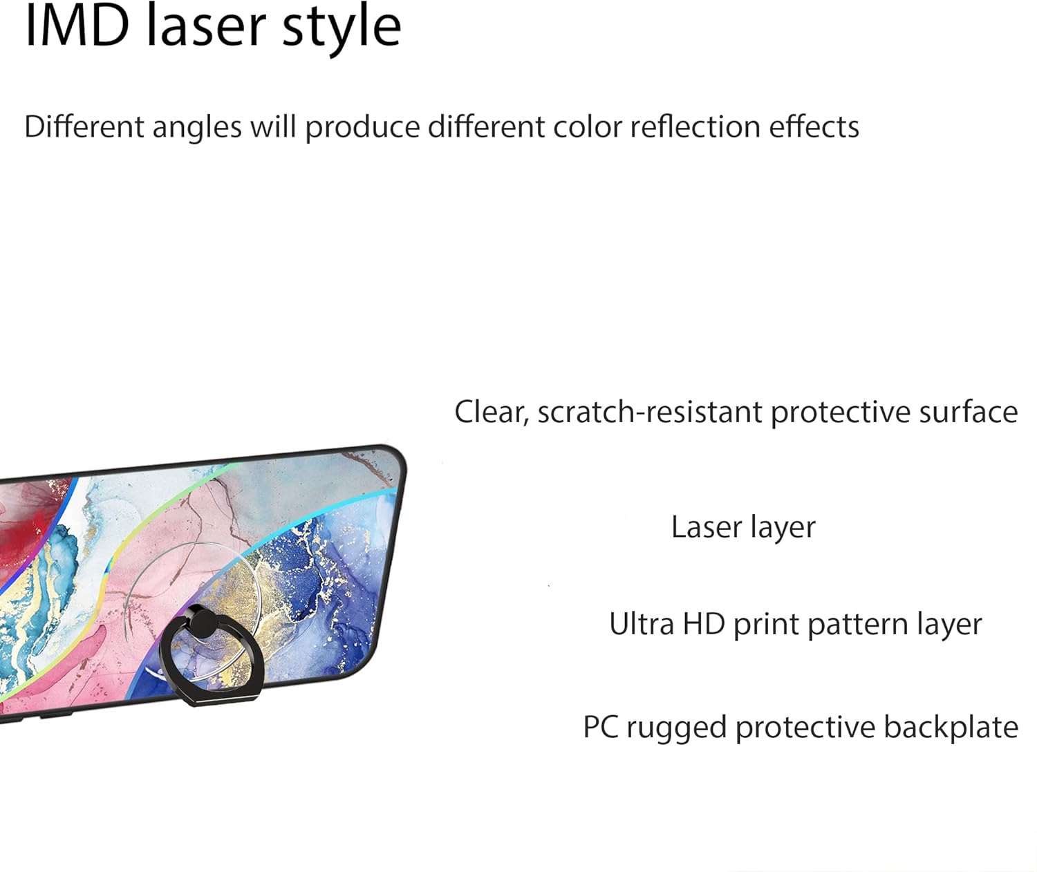 IMDL-SSS – Funda compatible con Samsung Galaxy A13 5G (policarbonato duro + silicona suave), soporte de anillo transparente, luz reflectante