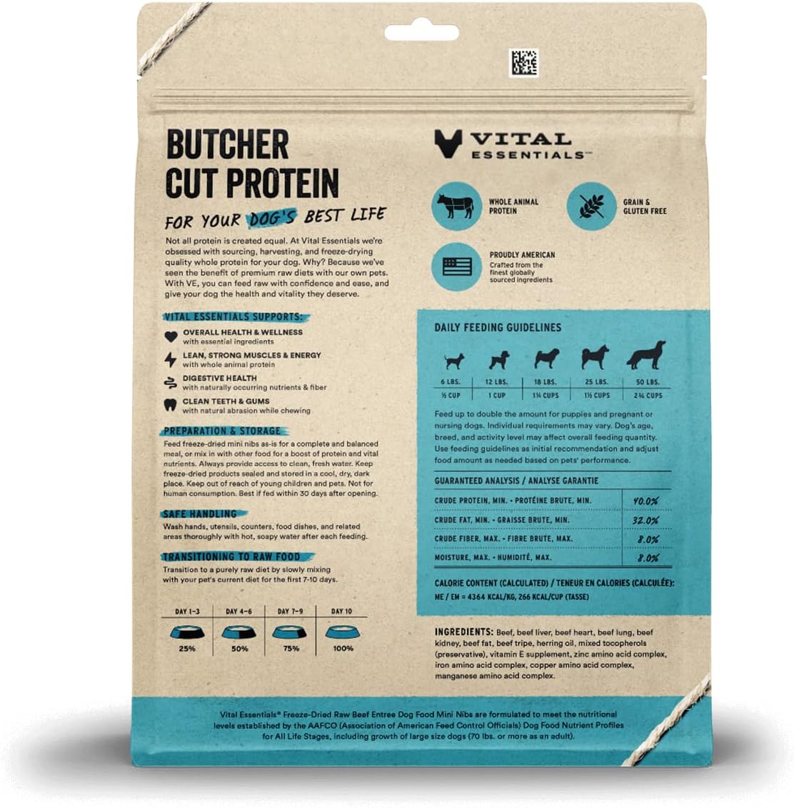 Vital Essentials Alimento crudo liofilizado para perros, mini platos de carne de res, 25 onzas
