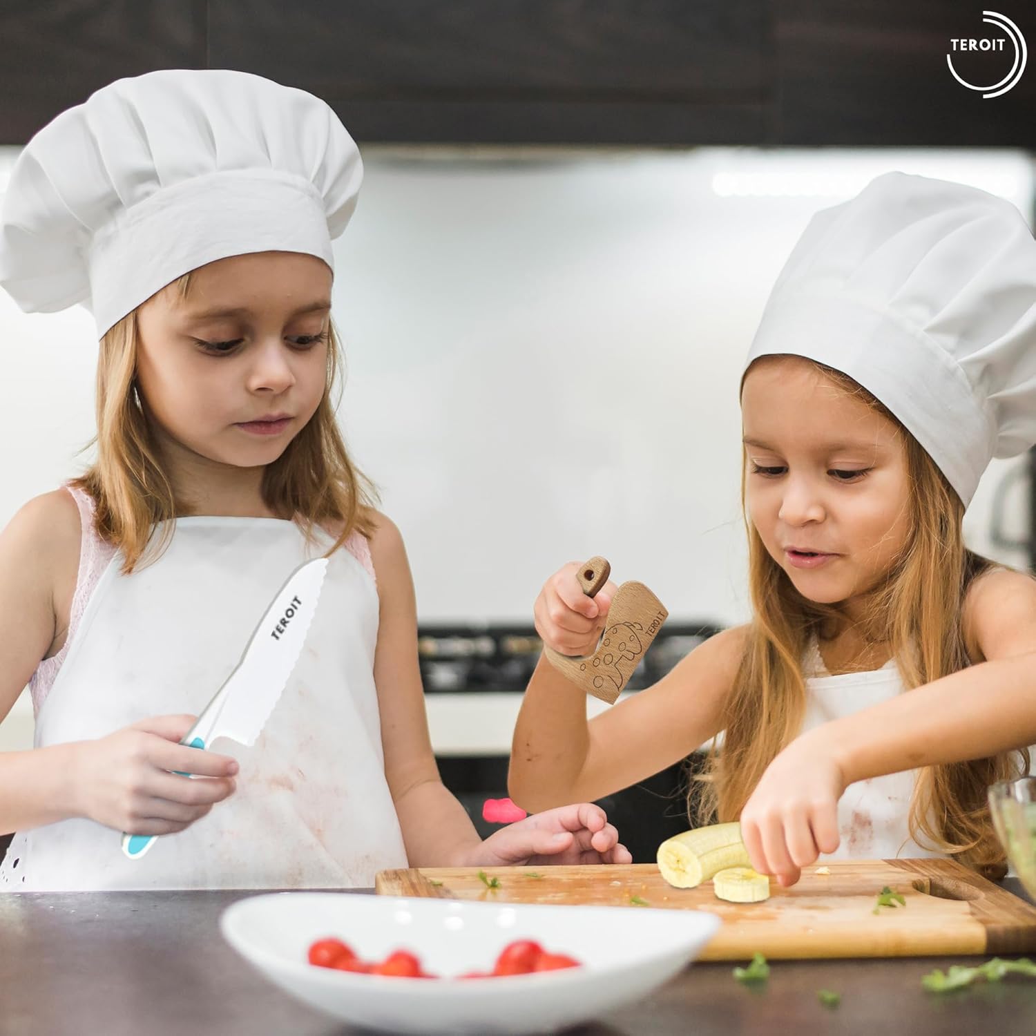 Juego completo de 22 cuchillos infantiles para cocina real, guantes, tabla de cortar frutas, verduras, bordes dentados, cuchillos de plástico para