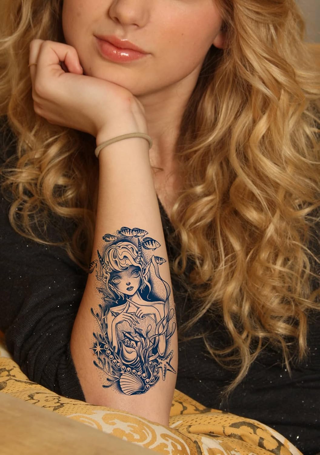 12 hojas de tatuajes temporales semipermanentes, 6 hojas de 2 semanas de duración, tatuajes impermeables de muñeca y 6 hojas pequeñas 100% de tinta