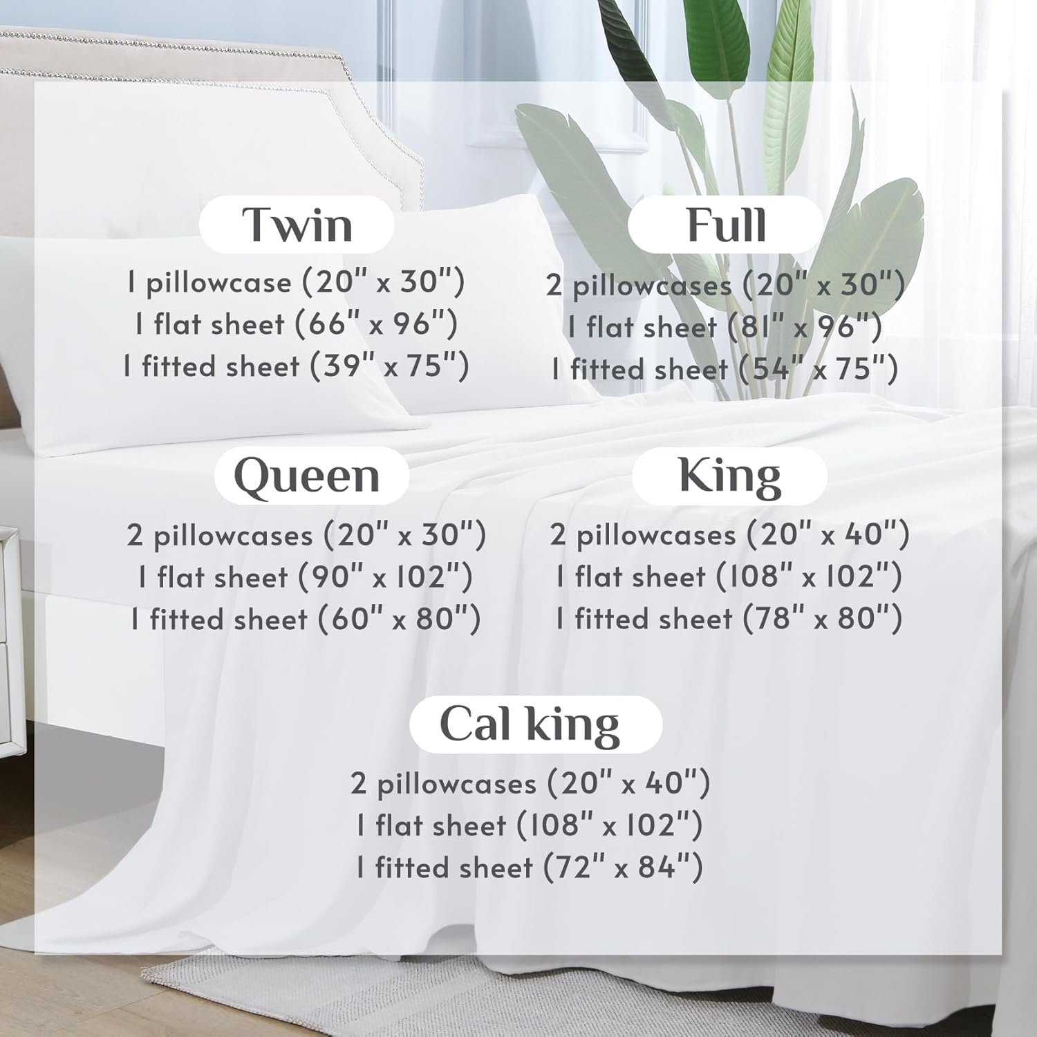 JOLLYVOGUE Sábanas de cama Queen de 4 piezas, juego de sábanas blancas para dormitorio con 14 bolsillos profundos, sábanas refrescantes con 1 sábana