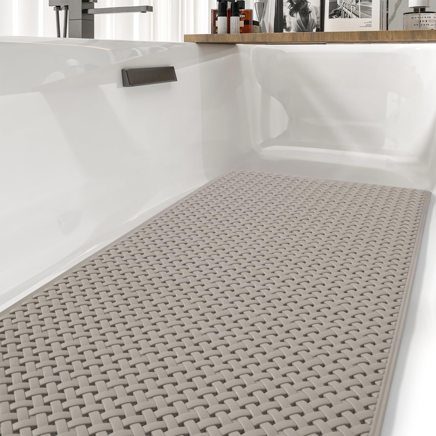 tchdio Tapete extra largo antideslizante de 40 x 16 pulgadas, tapete de ducha con ventosas fuertes y agujeros de drenaje, lavable a máquina, para