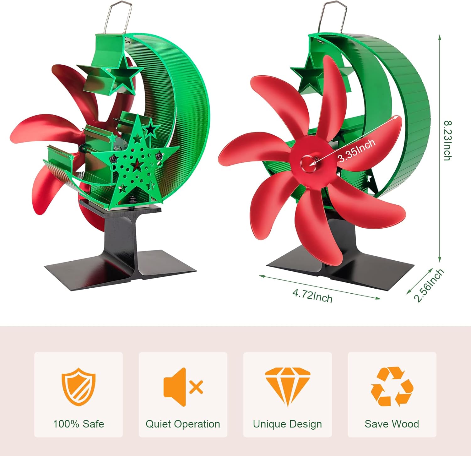 LAMA Ventilador de estufa alimentado por calor, ventiladores de quemador de madera de 7 aspas para estufa de leña, ventilador de quemador de troncos