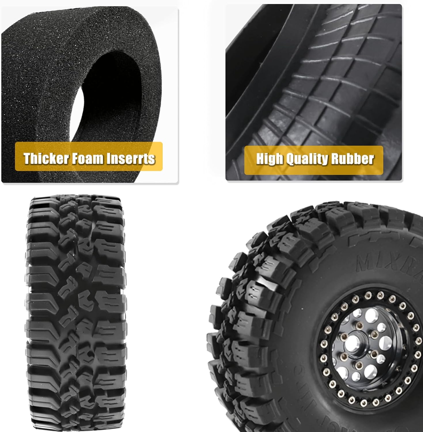 Rcarmumb Llanta de rueda de 1.9 pulgadas y neumáticos de rueda para 110 RC Crawler Axial SCX10 SCX10 II 90046 SCX10 III AXI03007 TRX4, 4 piezas de