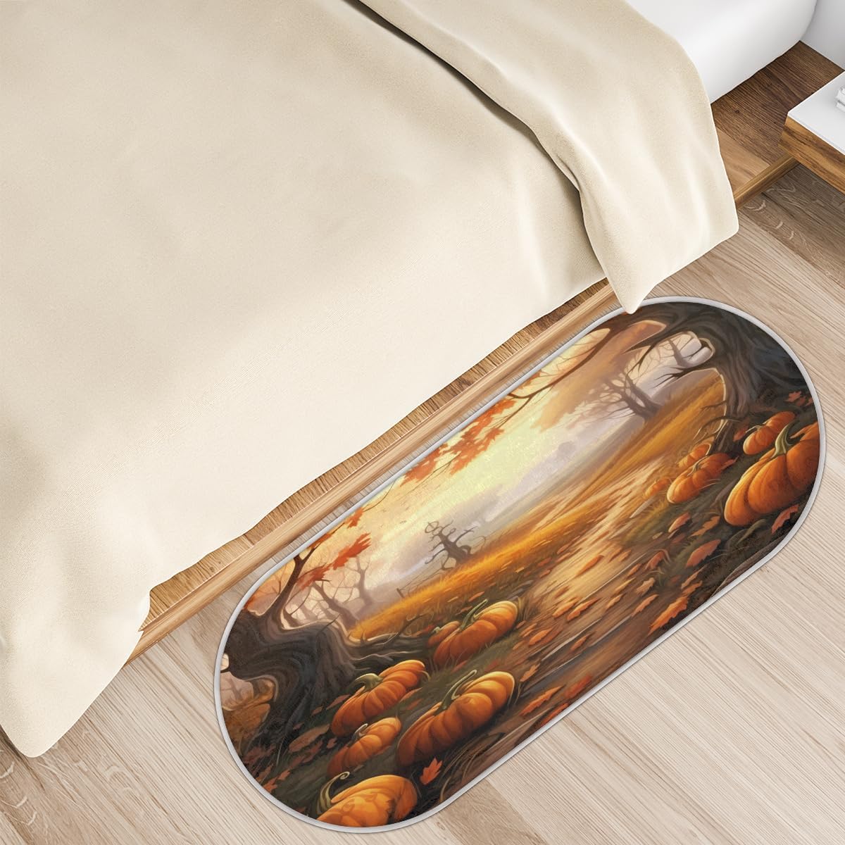 cfpolar Pumpkins Fall Maple Leaves Bathroom Rugs Non-Slip Bath Rug Microfiber Bath Mat Absorbent Kitchen Mats and Rugs Machine Washable Oval Plush