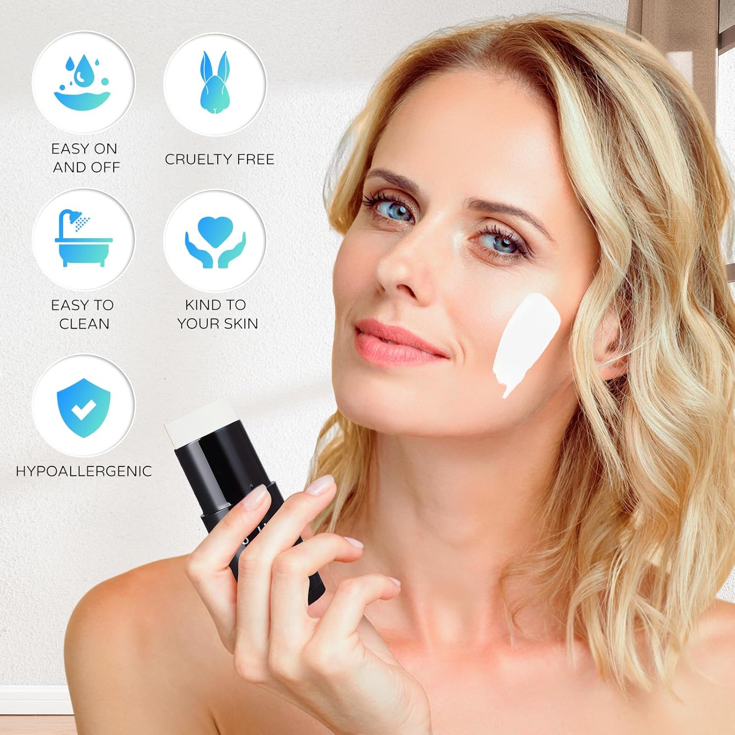 Go Ho Pintura facial blanca en barra para el cuerpo, a base de agua, lavable, no tóxica, cobertura completa, color blanco crema, para adultos,