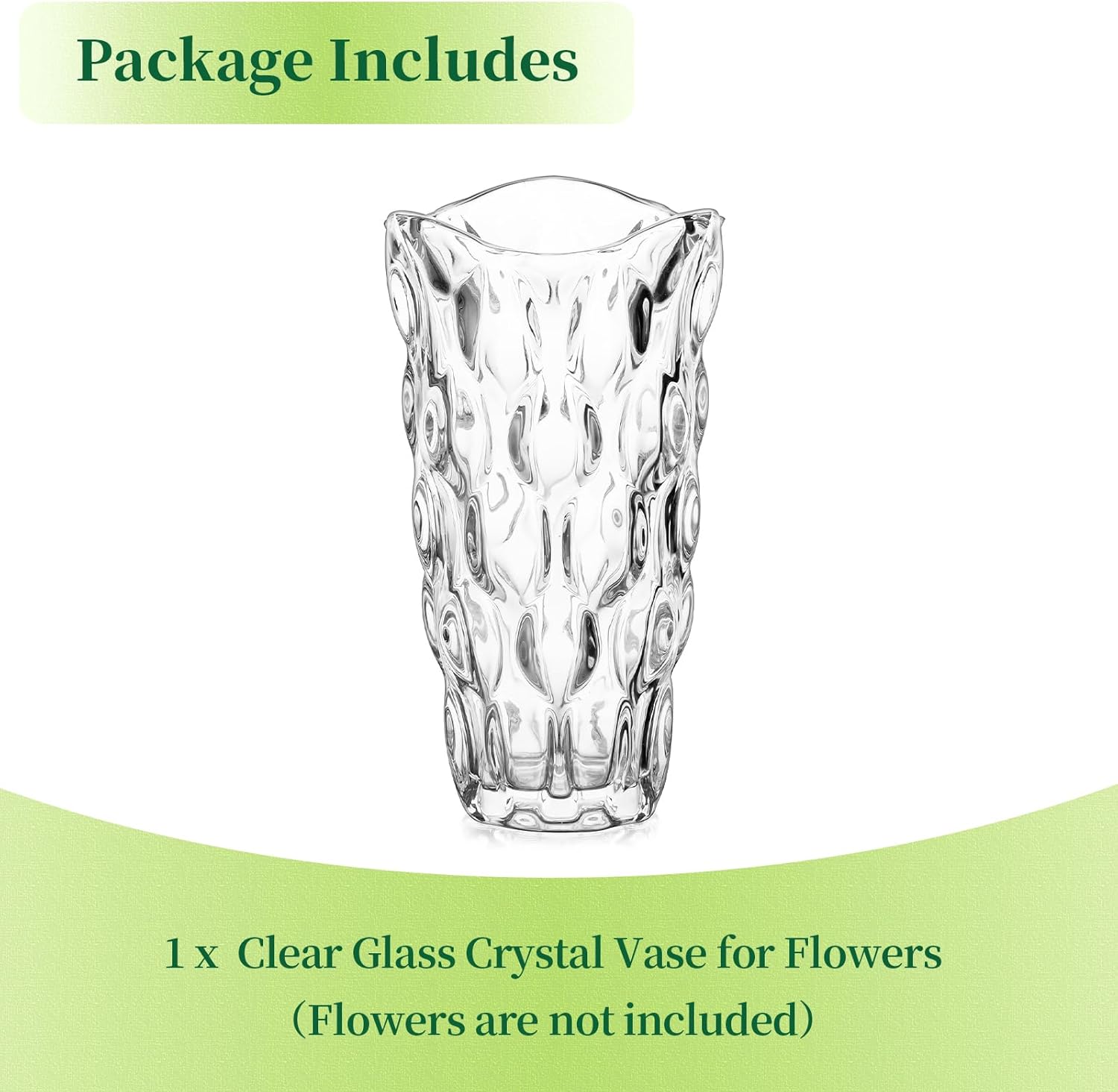 Hewory – Florero grande de cristal para flores, florero de ramo de flores de cristal transparente adornado de 9.5 pulgadas de alto para centros de