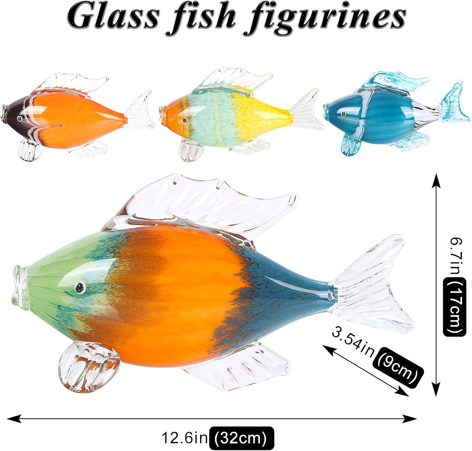 XIYOUQI Coastal Decor – Centro de mesa de cristal estilo Murano, figuras de peces de vidrio soplado, coleccionables, pieza de decoración