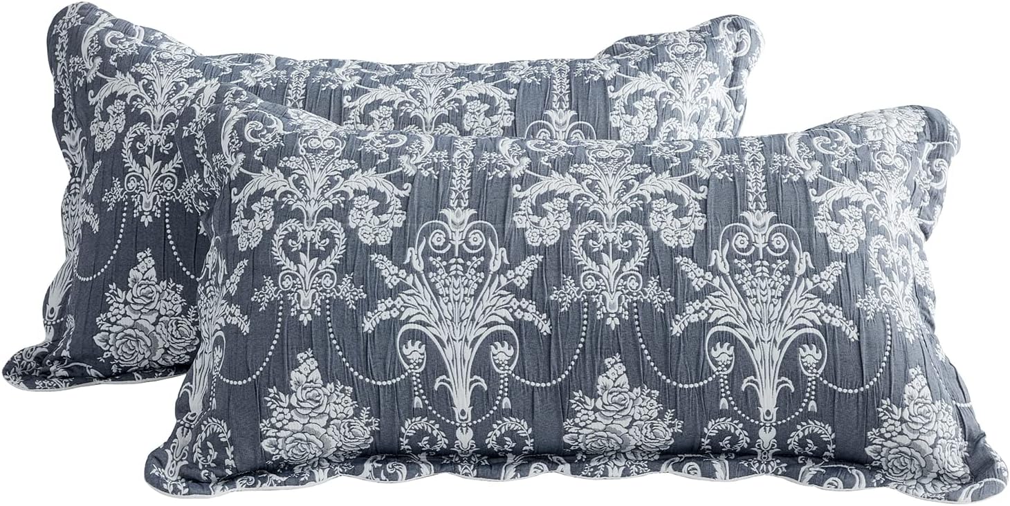Colcha extragrande tamaño King, color azul, 138 x 122 pulgadas, extra ancha, diseño de damasco jacquard matelasse, ligera, reversible, 5 piezas,