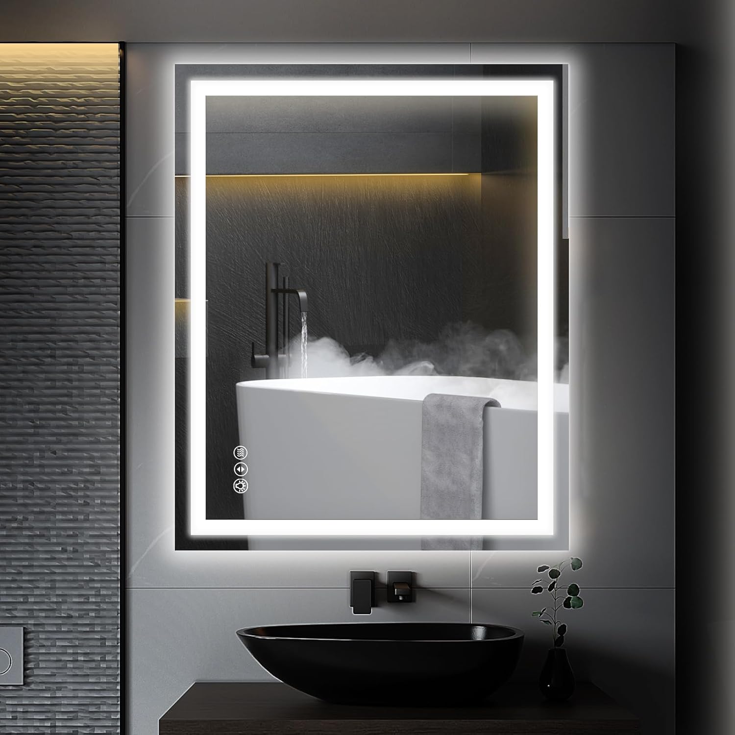 Espejo de baño LED de 20 x 28 pulgadas con luces, antiniebla, regulable, retroiluminación de 3 colores + iluminación frontal inteligente para