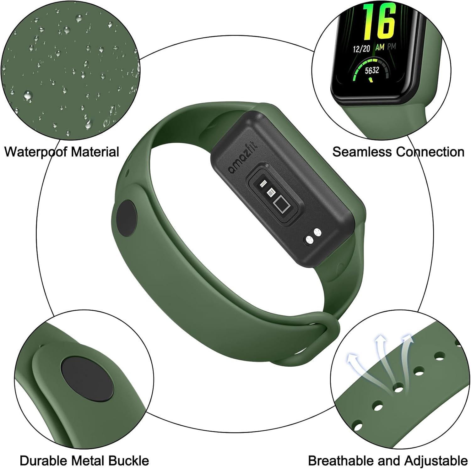 Amzpas Bandas de TPU para Amazfit Band 7 Fitness & Health Tracker, paquete de 3 pulseras suaves y transpirables, correa deportiva de repuesto
