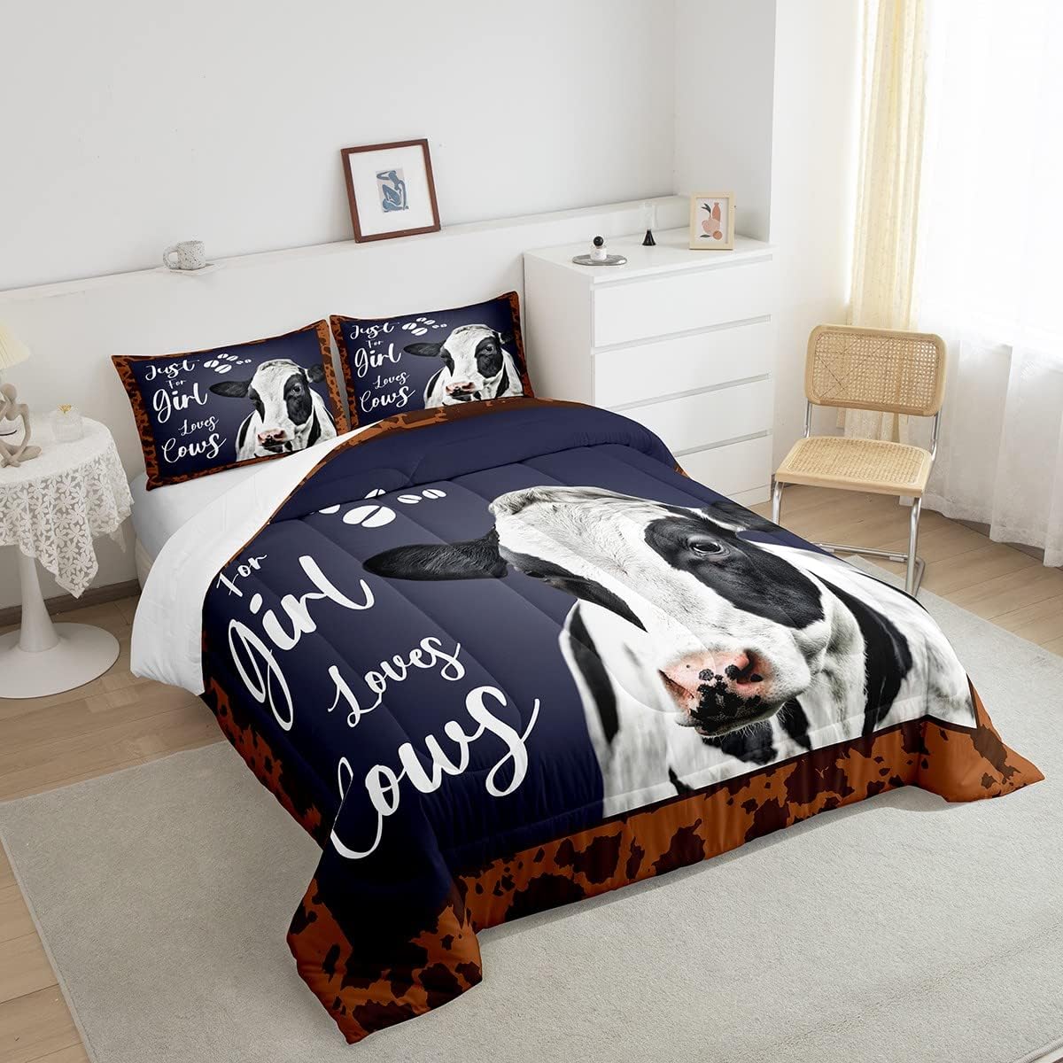 Erosebridal Juego de edredón de vaca, tamaño matrimonial, juegos de ropa de cama de vaca lechera para niños, niñas y adultos, edredón de plumón con
