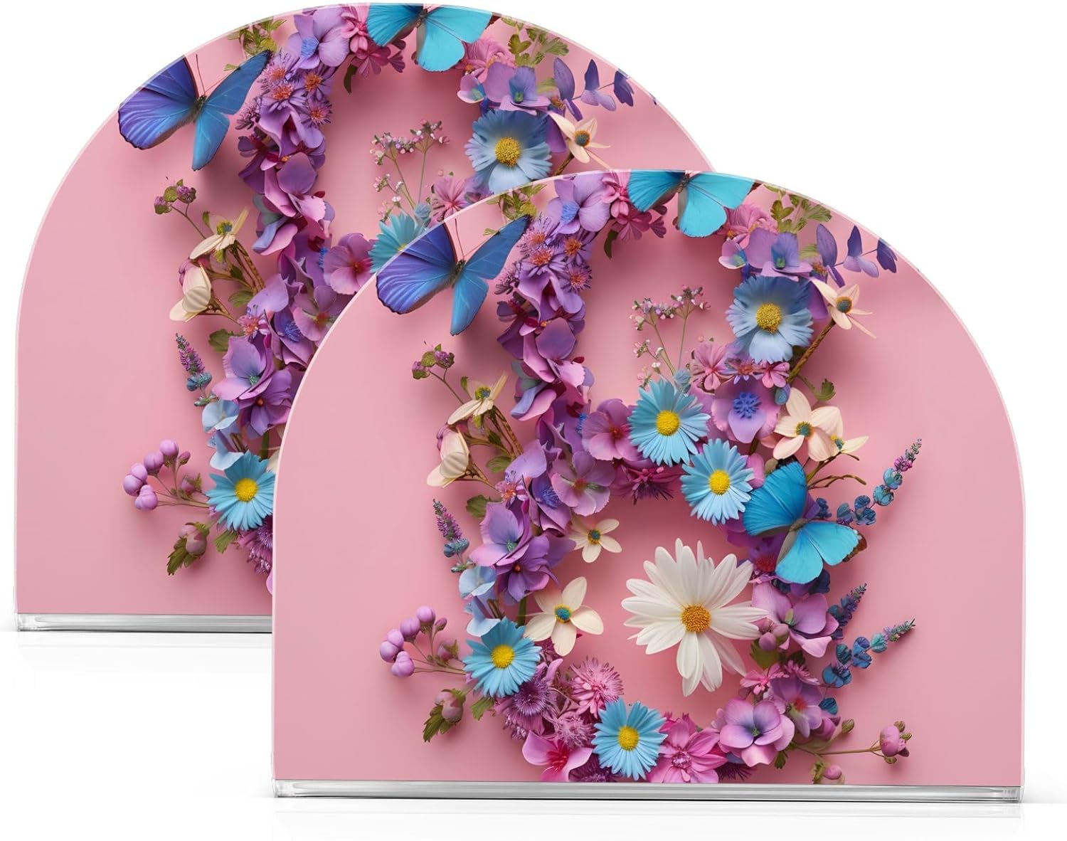 Napkin Holder 2 Pack, Mother’s Day Flowers and Butterflies Acrylic Napkin Holders for Tables, Upright Paper Napkin Holder Dispenser for Kitchen