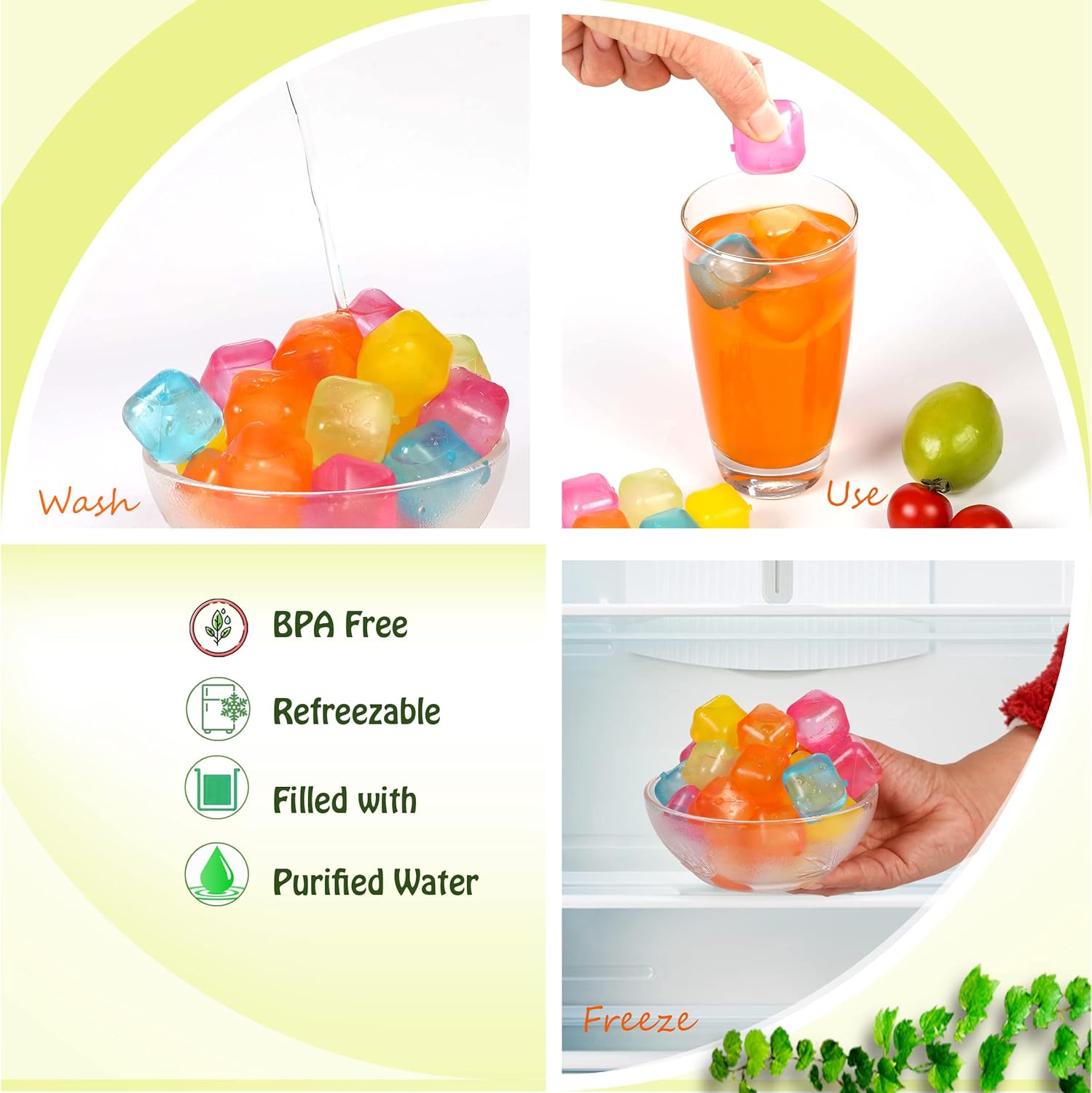 Cubos de hielo reutilizables de plástico, paquete de 65 cubos de hielo reutilizables para bebidas, whisky, vodka o café, cubos de hielo lavables que