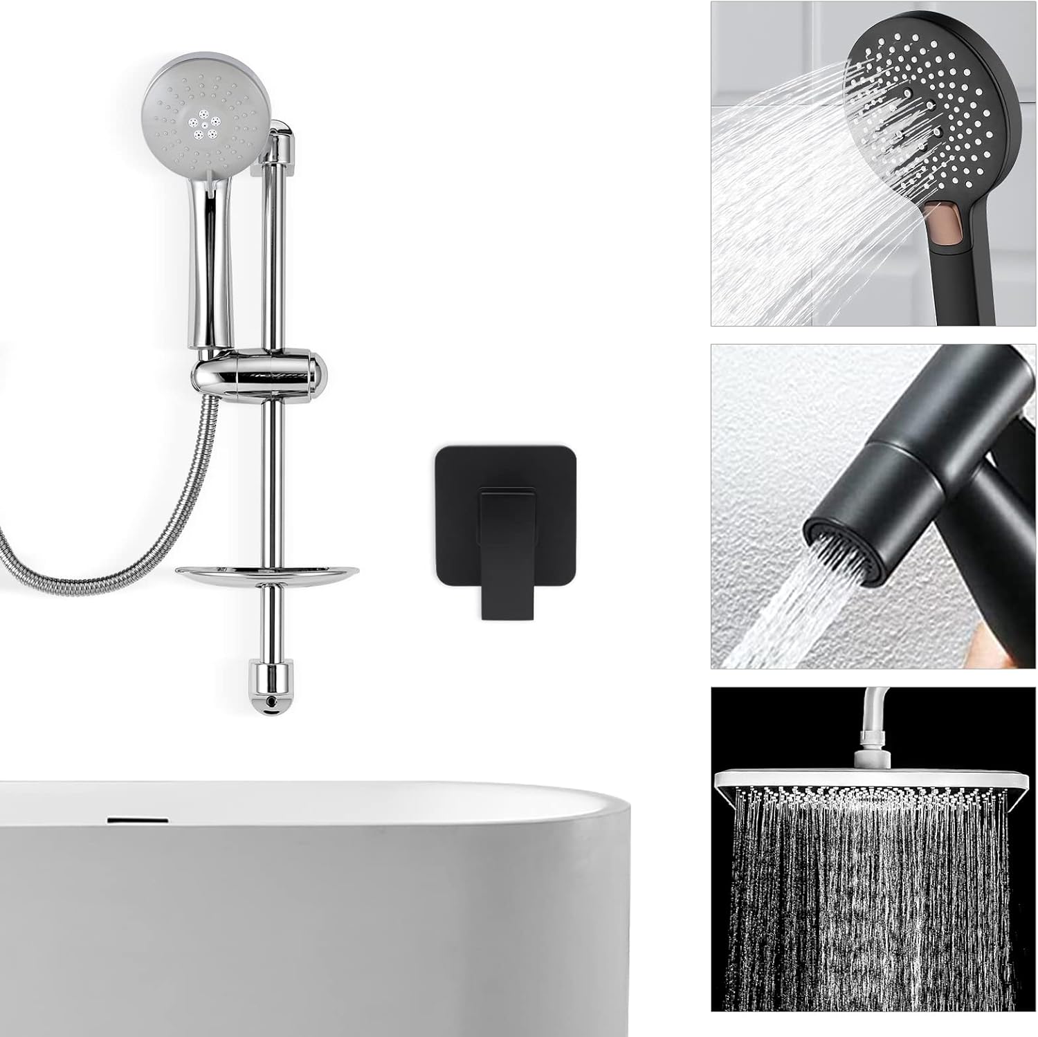 Válvula mezcladora de agua de ducha para grifo, manija de ducha de un solo mango, kit de ajuste de válvula de montaje en pared para ducha integrada,