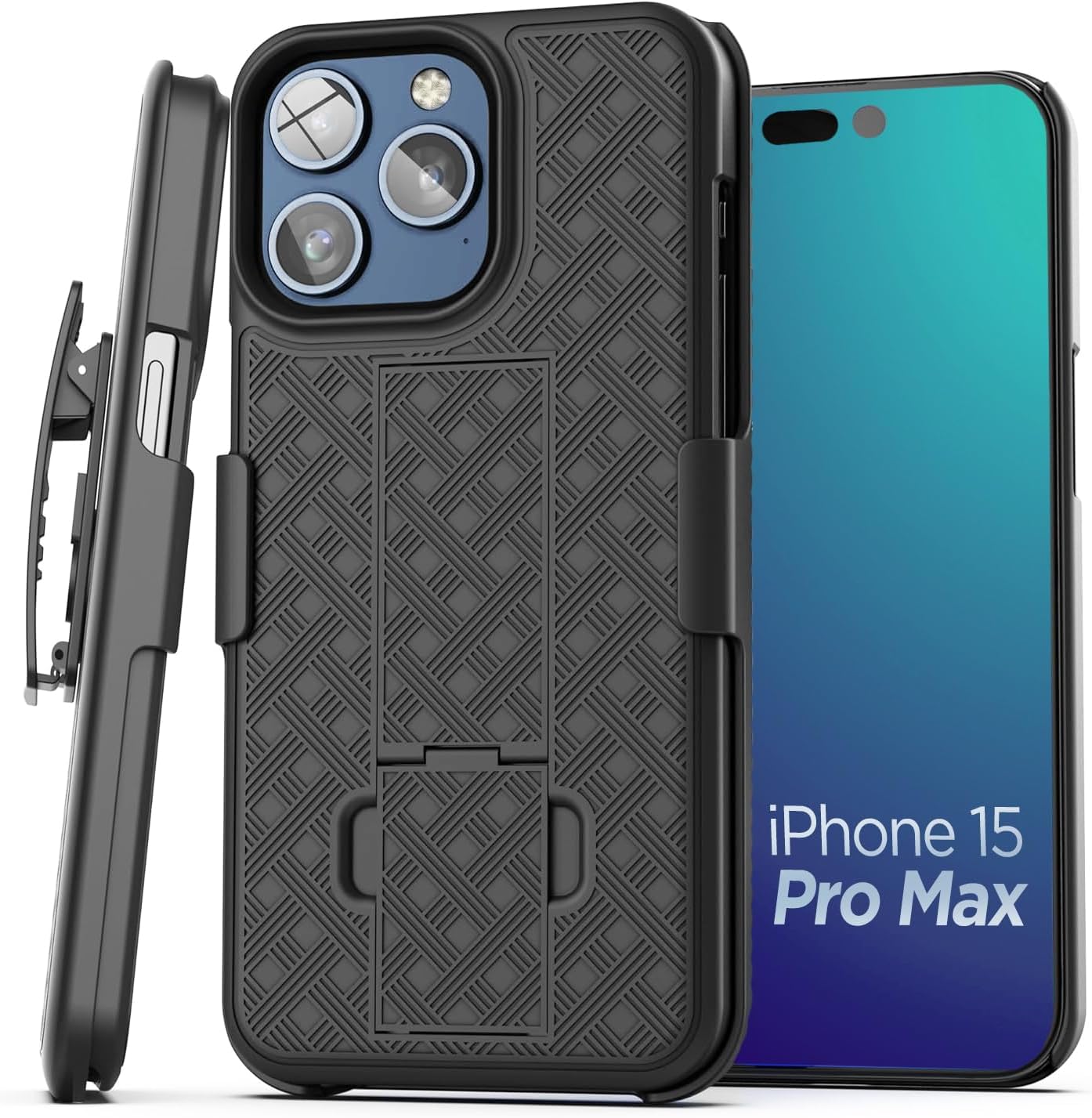 Galvanox Funda diseñada para iPhone 15 Pro Max con clip para cinturón (2023) Carcasa rígida de policarbonato ultra duradera (negro)