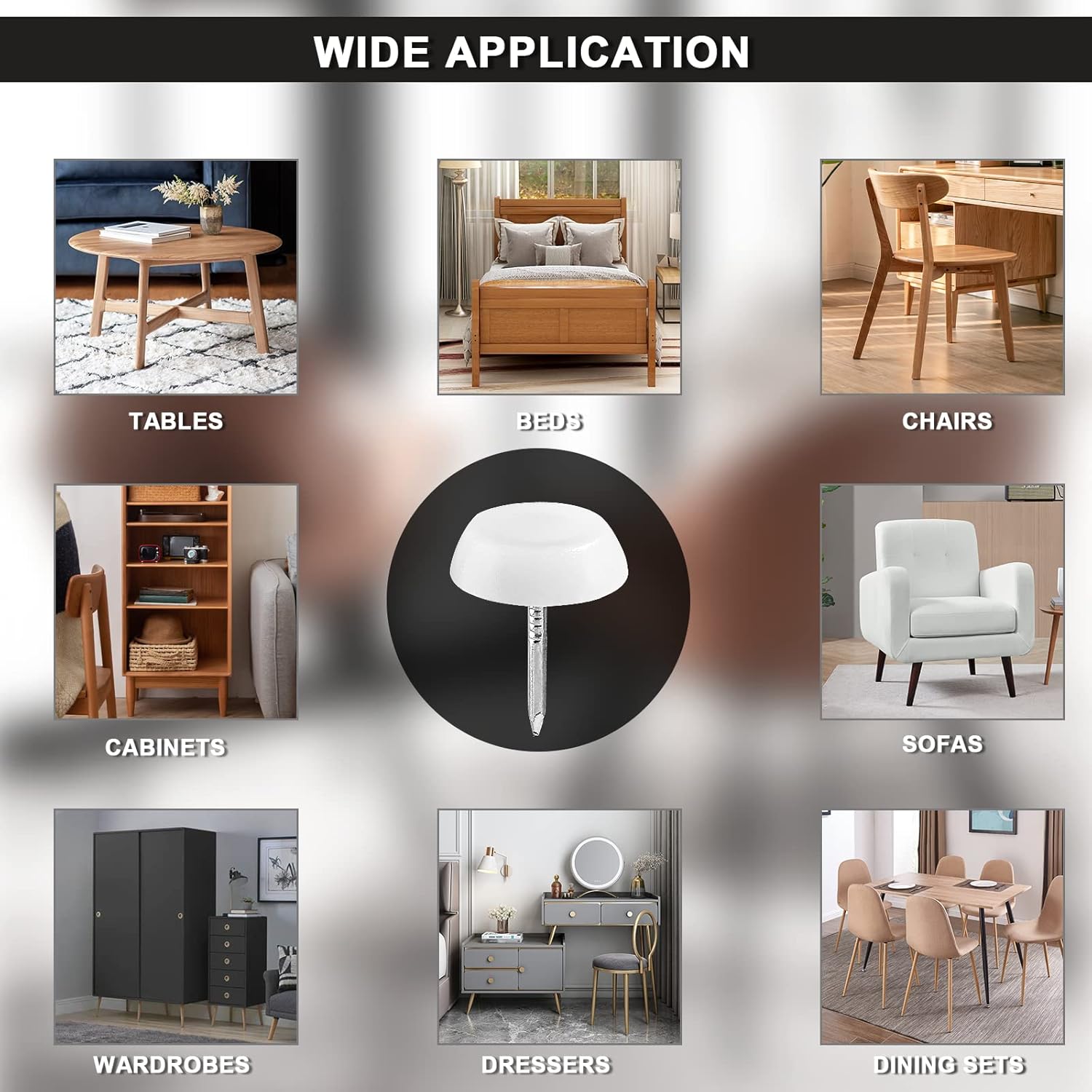 Waziaqoc 60 deslizadores de nailon para muebles, para uñas blancas en muebles, redondas, 0.630 in x 0.197 in, patas de muebles, protectores de