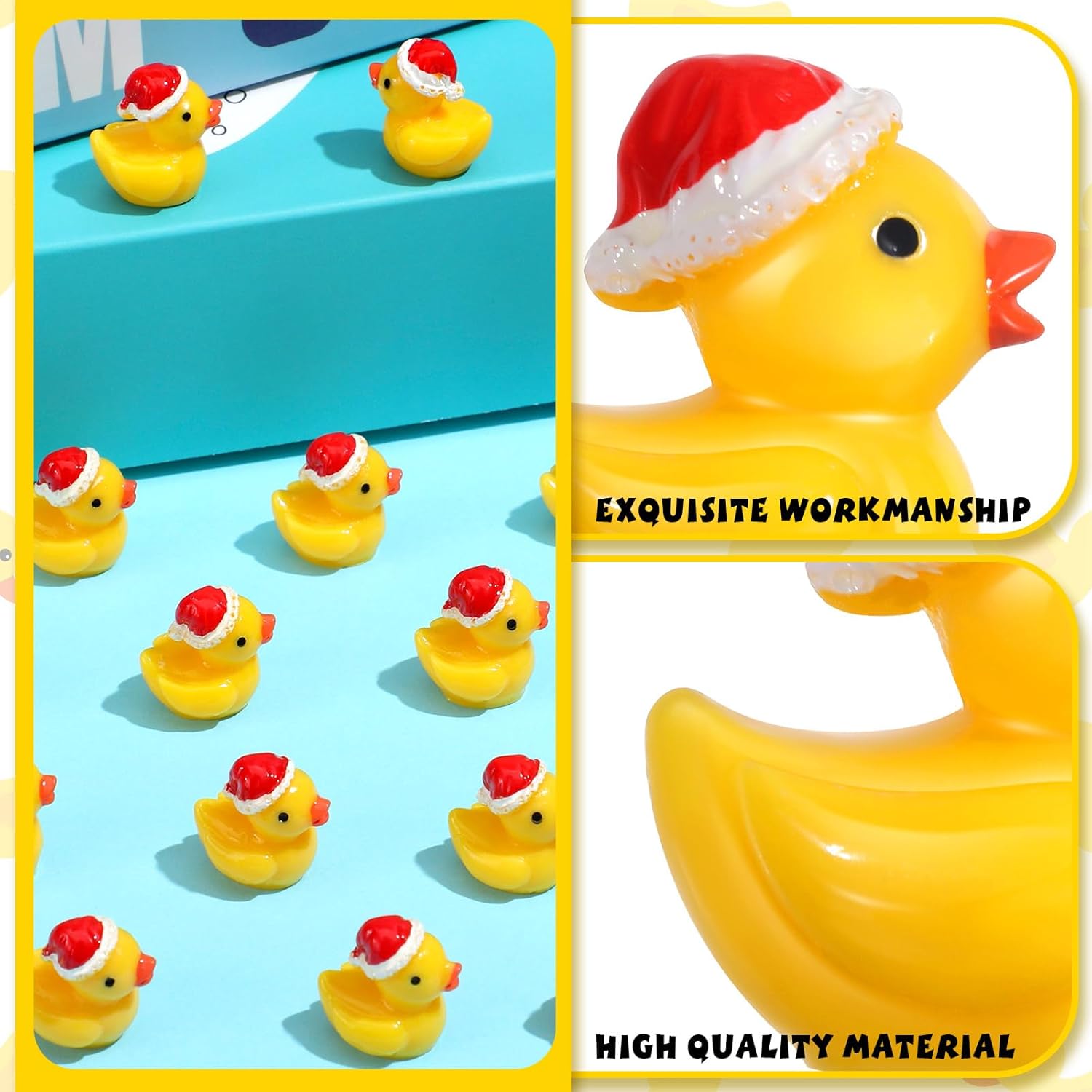 50 piezas de mini patos de Navidad, pequeños patos de resina a granel, mini sombrero de Navidad, figuras de pato, micro paisaje, jardín, acuario,