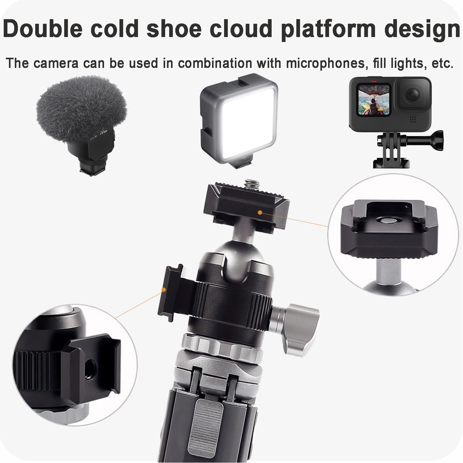 FitStill Mini trípode para cámara selfie stick con doble zapata fría 360 cabeza de bola, trípode de mesa extensible para DJI Go Pro Hero 1211109876