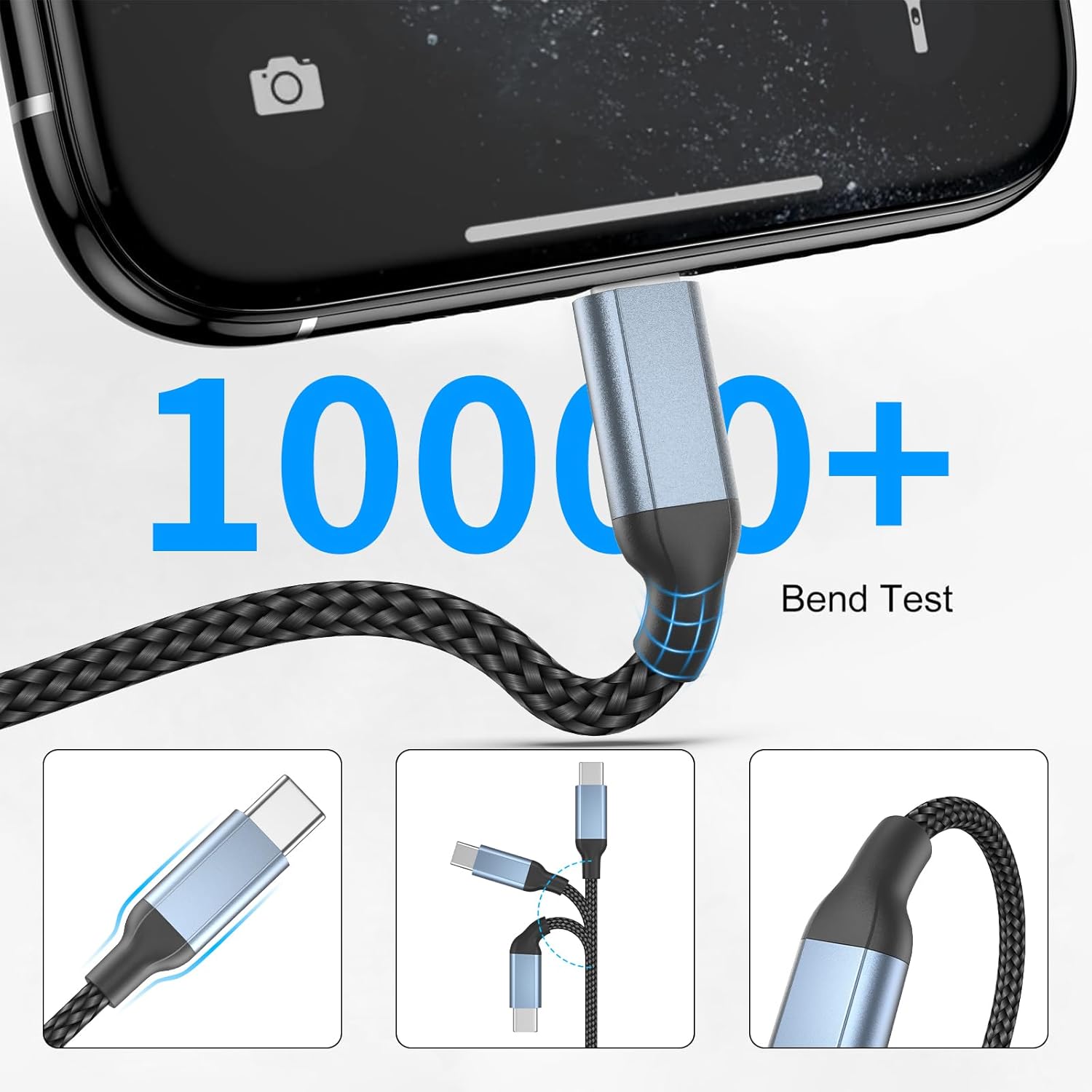 Cable USB C de 2 pies, cable USB a USB C para iPhone 15 paquete de 3 cable USB tipo C corto de 2 pies para iPhone 15, Samsung Galaxy S23 S22 Ultra