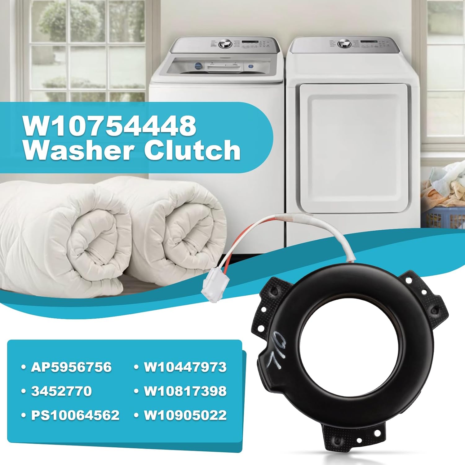 Reemplazo del embrague de arandela W10754448 para Whirlpool AP5956756, 3452770, PS10064562, W10447973, W10817398, W10905022 (negro)