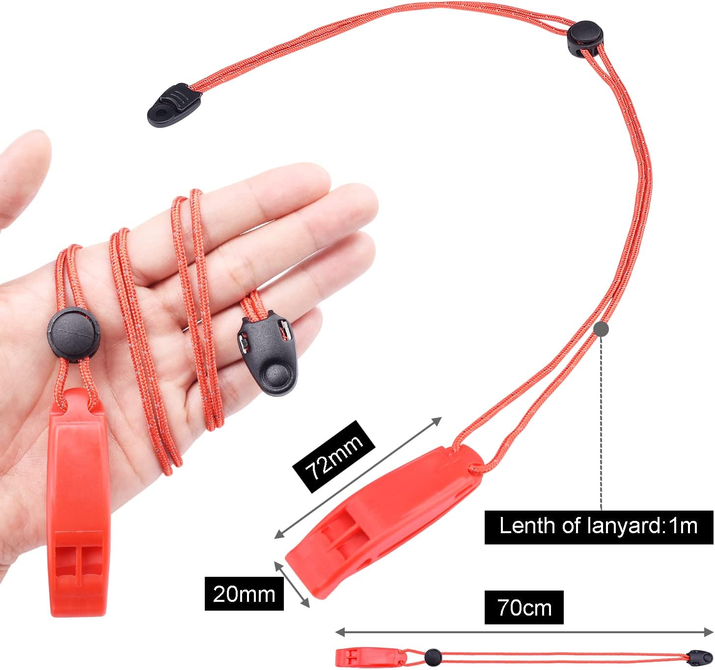 Paquete de 4 silbatos de emergencia con cordón reflectante ajustable, silbato de seguridad para supervivencia al aire libre, senderismo, camping,