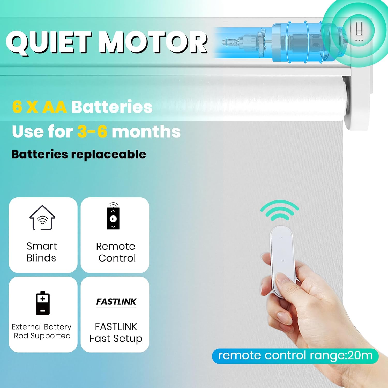 Allesin Persianas enrollables motorizadas con control remoto para ventanas, persiana enrollable inteligente opaca a pilas, para sala de estar,