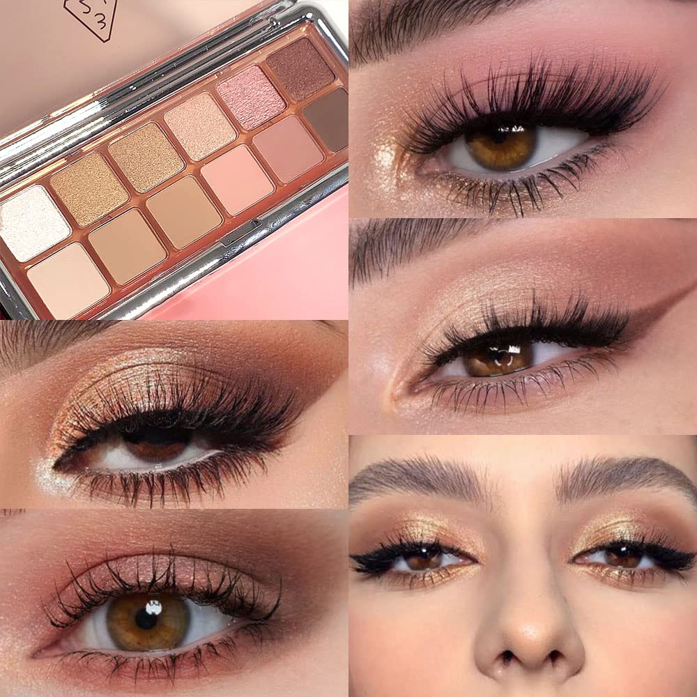 AMY’S DIARY Paleta de sombras de ojos marrón rosa de 12 colores, alta pigmentación, mezclable, paleta de ojos neutros de larga duración (3)