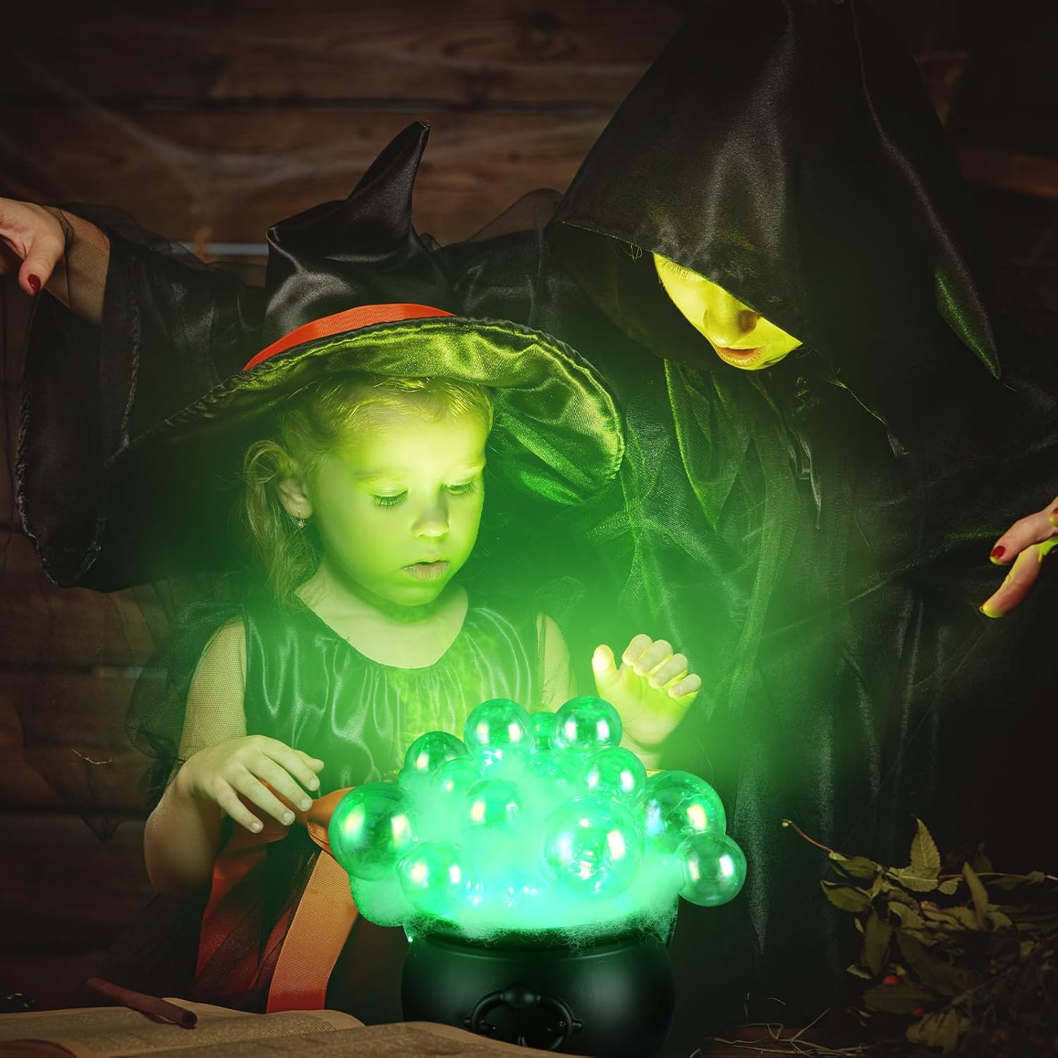 Juego de 33 piezas de caldero de burbujas de Halloween, 30 bolas de plástico transparente, cadena de puntos de pegamento de algodón ligero, puntos