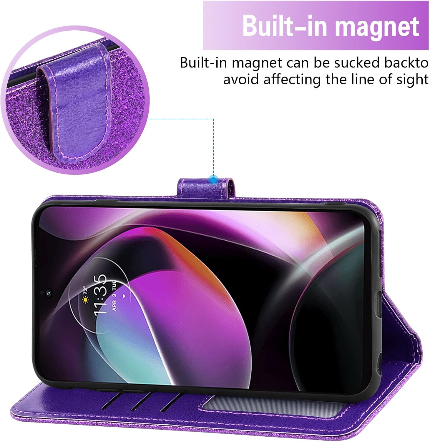 Asuwish Funda de teléfono para Motorola Moto G 5G 2022 con protector de pantalla de vidrio templado y cartera con purpurina, soporte para tarjetas,