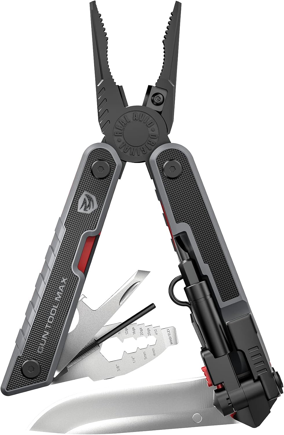 Real Avid Gun Tool Max, multiherramienta 37 en 1 para armería, incluye alicates, cortadores de alambre, hoja de cuchillo, llave de estrangulador