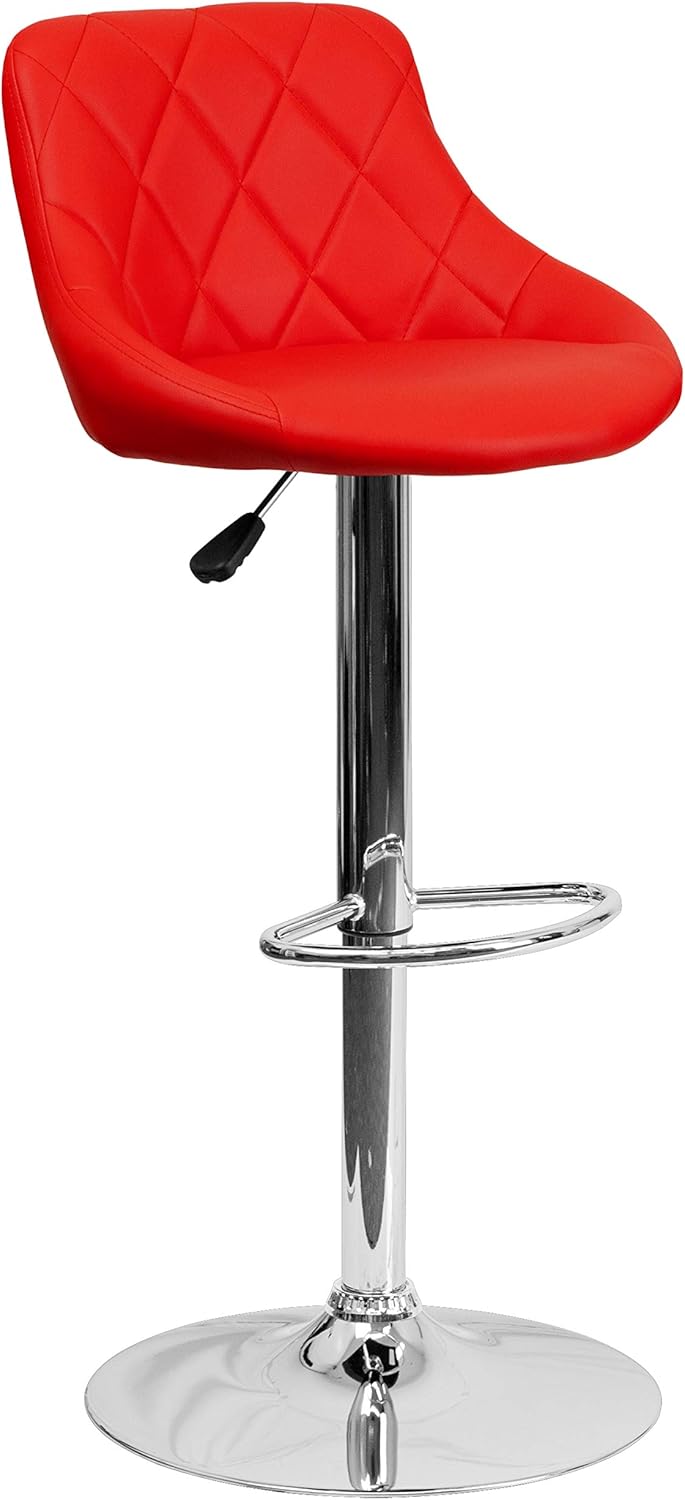 Flash Furniture CH-82028A-BK-GG asiento de vinilo negro de diseño contemporáneo, banqueta alta ajustable con base cromada, Cromo Vinilo, Rojo