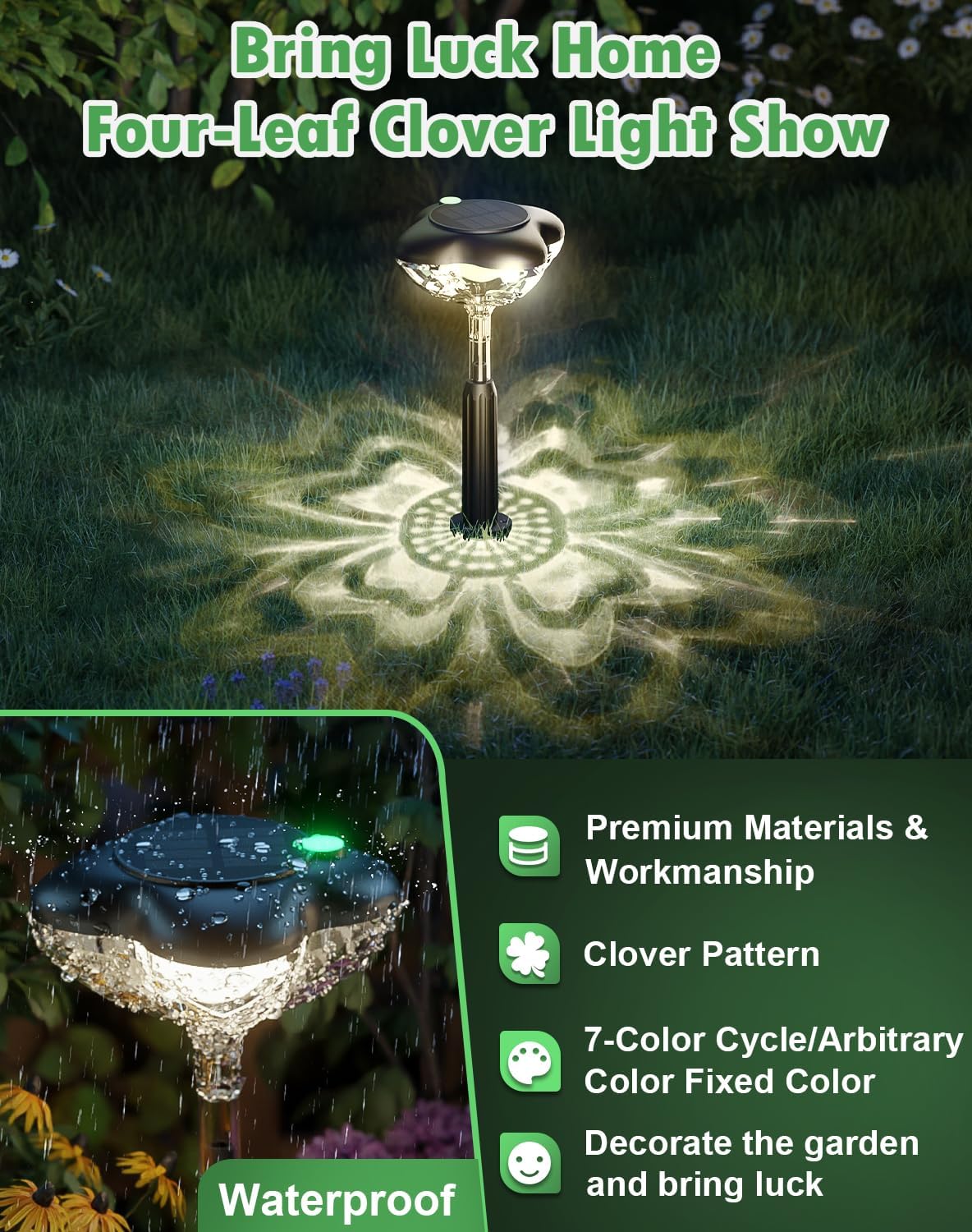 Luces solares para caminos al aire libre, paquete de 6 luces solares para jardín exterior, 3 modos de trébol, luces solares de patio que traen