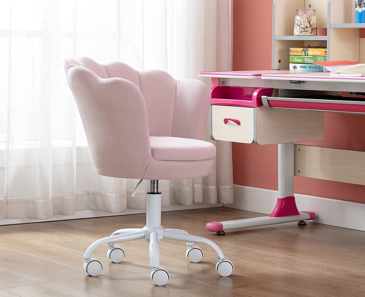 chairus Bonita silla de escritorio para niños, de terciopelo, para sala de estar, silla tapizada para adolescentes con respaldo de concha, silla