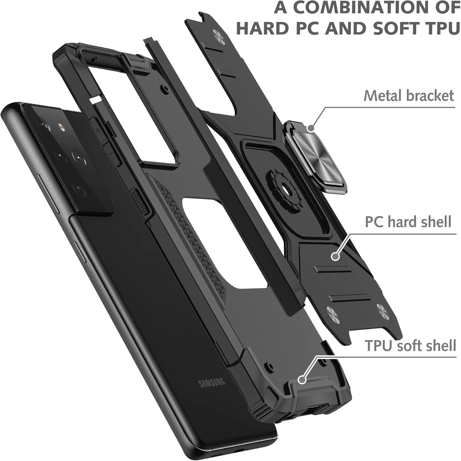 AYMECL Funda para Samsung Galaxy S21 Ultra con protector de pantalla de TPU flexible autorreparable 2 unidades, grado militar, doble a prueba de