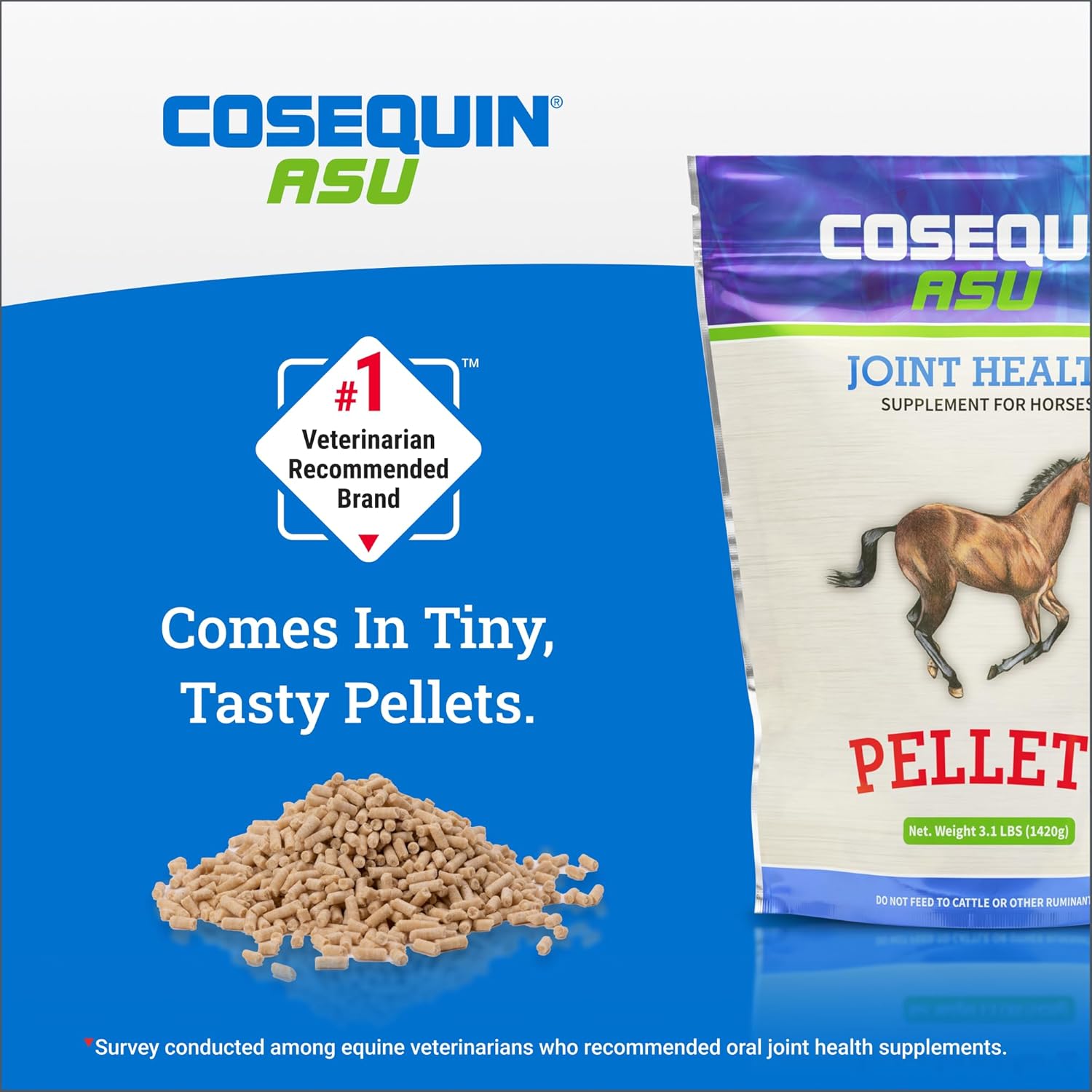 Nutramax Cosequin ASU Pellets Suplemento de salud articular para caballos, pellets con glucosamina y condroitina, 50.09 oz