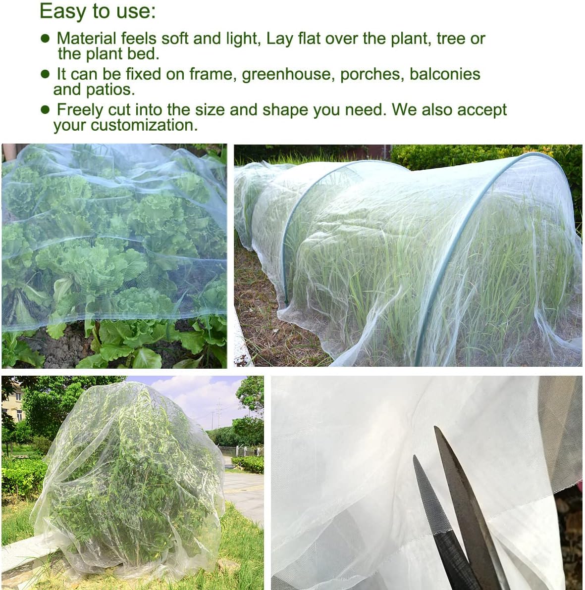 Red con barandilla contra mosquitos, insectos y pájaros, malla para jardín protege plantas, frutas y flores, Blanco
