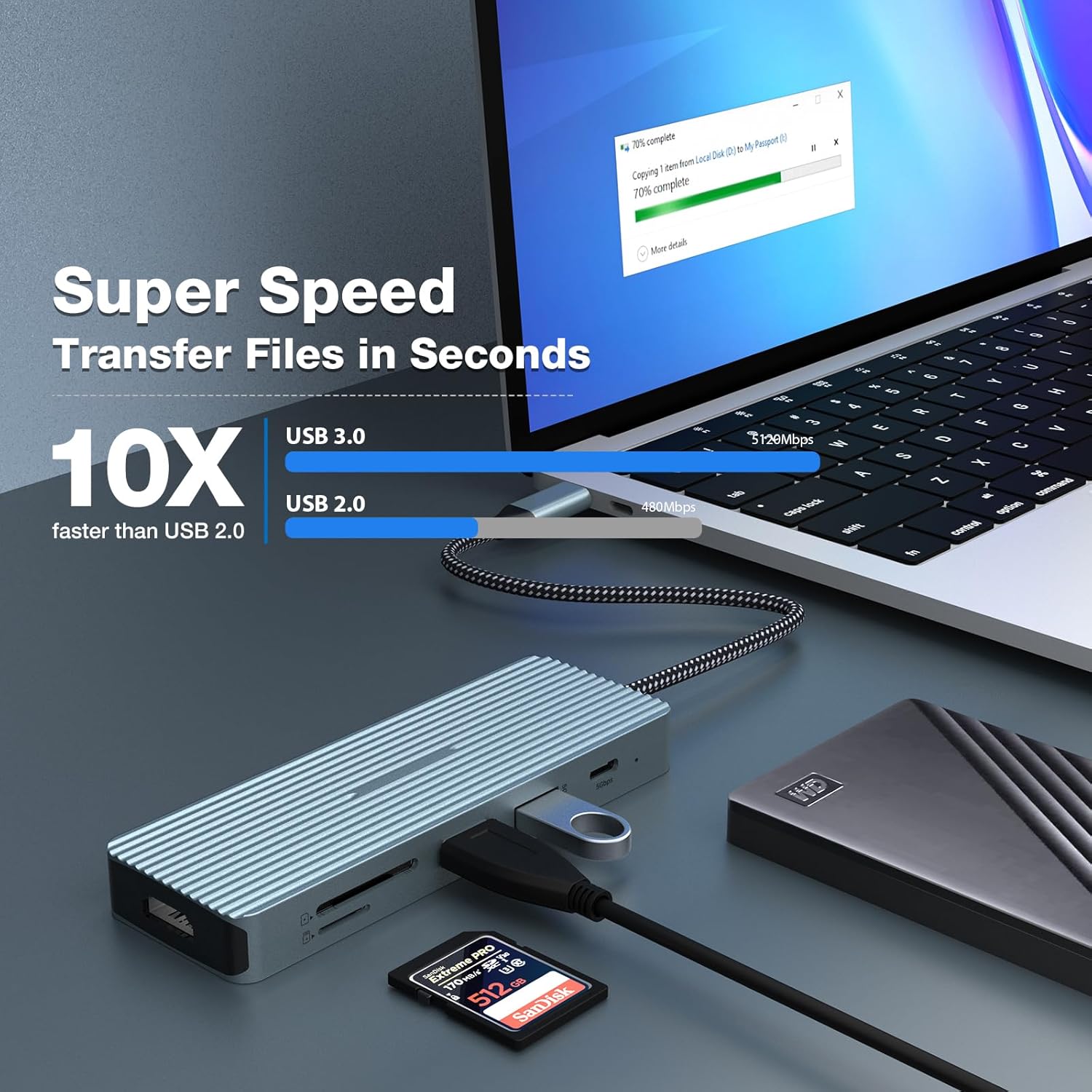 Estación de acoplamiento USB C 10 en 1, adaptador con HDMI 4K, 2 puertos USB 3.0, USB-C 3.0, 2 USB 2.0, carga PD de 100 W, SDTF, conector de audio